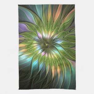 Linge De Cuisine Art Fractal Fleur Imaginaire Coloré Lumineux