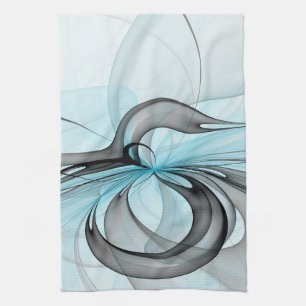 Linge De Cuisine Art fractal moderne gris anthracite abstrait bleu