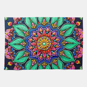 Linge De Cuisine Art mandala floral vibrant