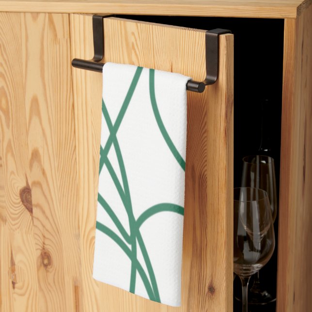 Linge De Cuisine Art moderne : Vert sur Blanc (Pliage en tiers)