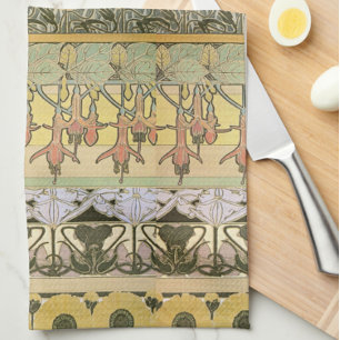 Linge De Cuisine Art nouveau alphonse mucha fuschia tournesol flore