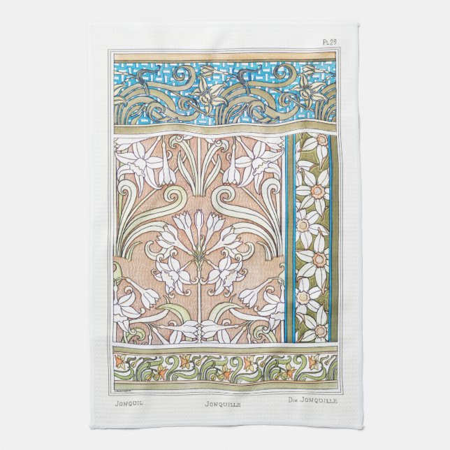 Linge De Cuisine Art nouveau jonquille Verneui textile floral art (Vertical)