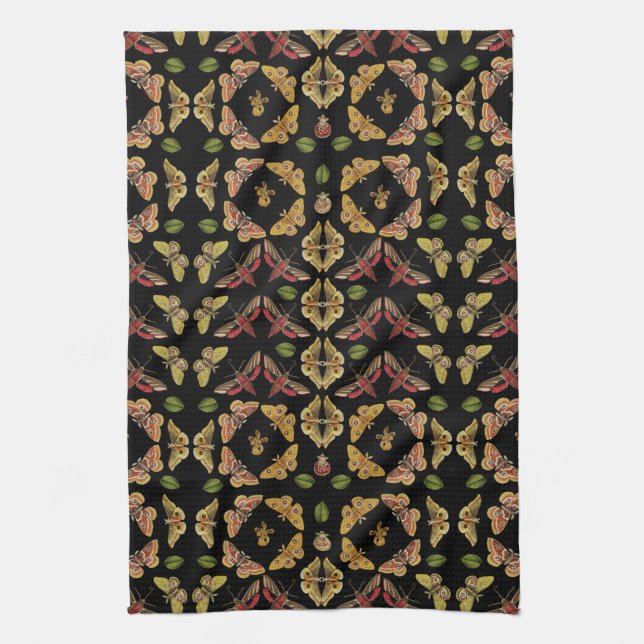 Linge De Cuisine Art Nouveau Moth & Orchid Art déco noir (Vertical)