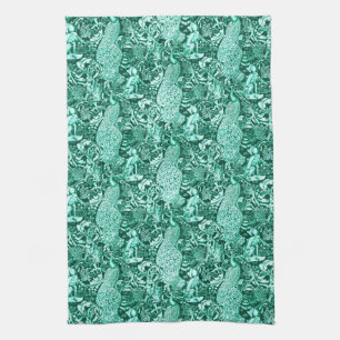 Linge De Cuisine Art Nouveau Peacock Print, Turquoise et Aqua