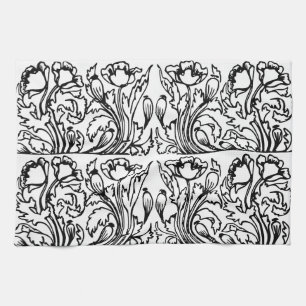 Linge De Cuisine Art nouveau poppy floral noir blanc élégant