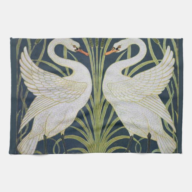 Linge De Cuisine Art Nouveau Swan Deux Swans (Horizontal)