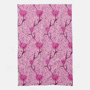 Linge De Cuisine Art Nouveau Tulipe Damas, Vin et Fuchsia Rose