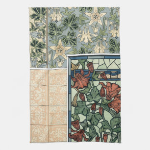 Linge De Cuisine Art Nouveau vintage, fleurs de Colombine Aquilegia