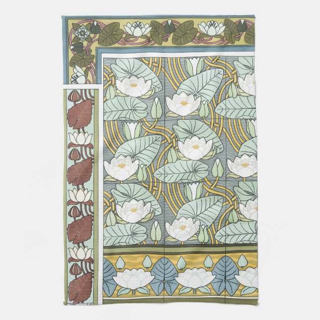 Linge De Cuisine Art Nouveau vintage, fleurs de jardin de nénuphars (Vertical)