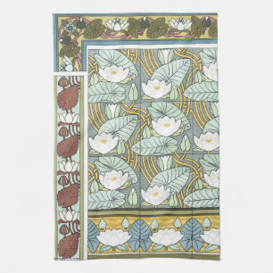 Linge De Cuisine Art Nouveau vintage, Fleurs Jardins Nénuphars