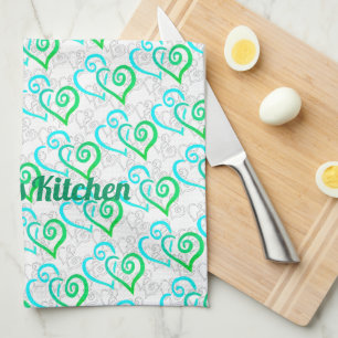 Linge De Cuisine Art personnalisé de cœur lié turquoise vert