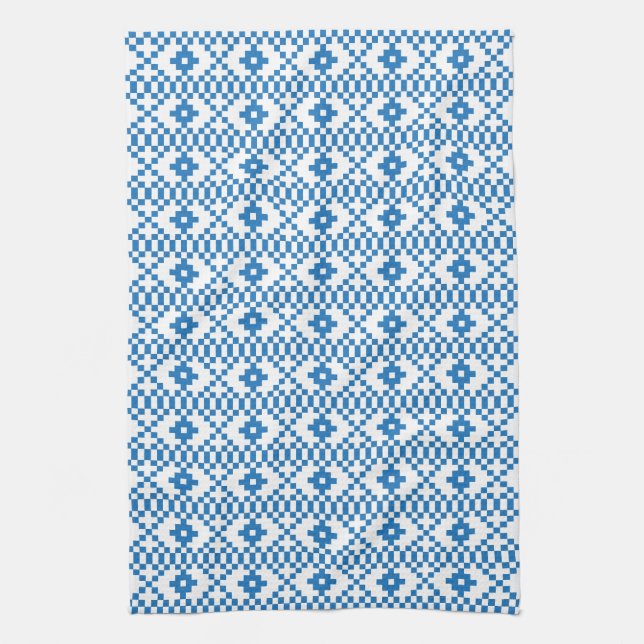 Linge De Cuisine Art populaire ethnique letton bleu et blanc (Vertical)