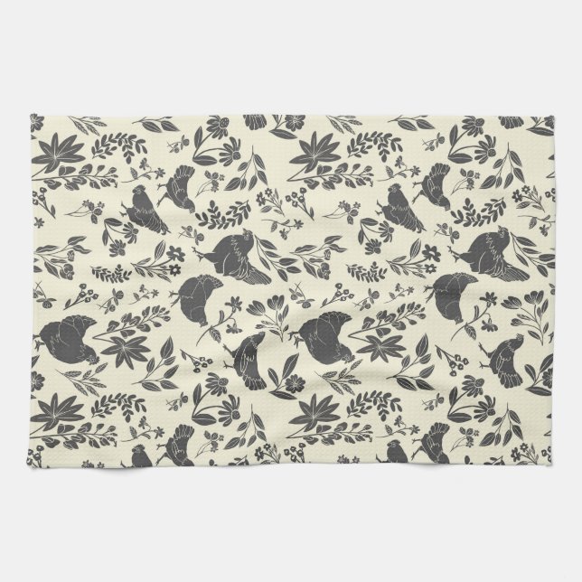 Linge De Cuisine Art populaire Farmhouse moderne Poulets & Botaniqu (Horizontal)