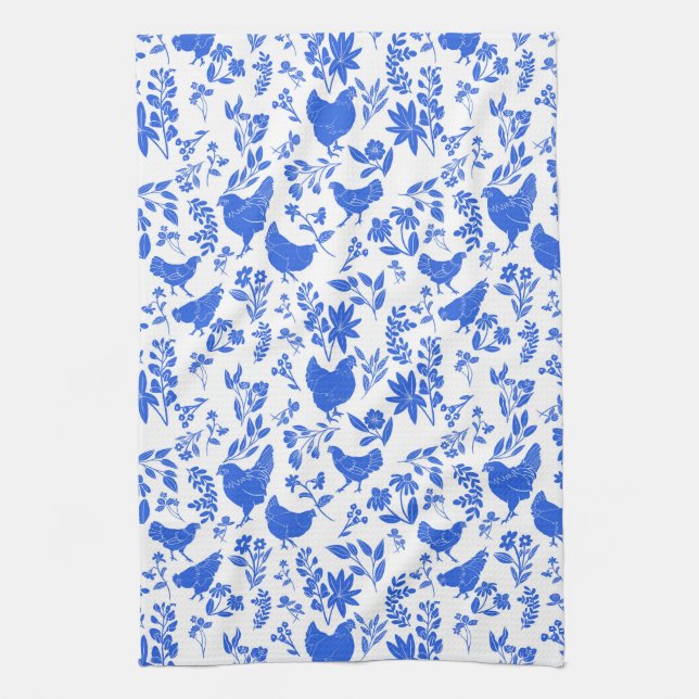 Linge De Cuisine Art populaire Farmhouse moderne Poulets & Botaniqu (Vertical)