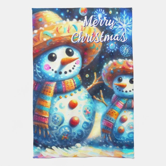 Linge De Cuisine Art populaire mexicain Snowmen Snowman Snow People (Vertical)