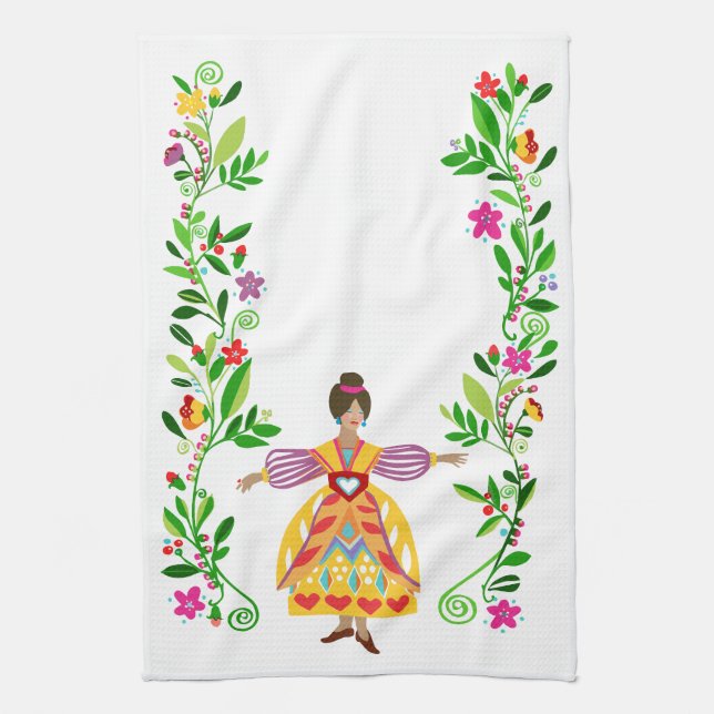 Linge De Cuisine Art populaire moderne Art mexicain Fleur Girl (Vertical)