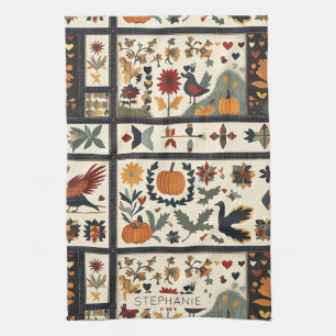 Linge De Cuisine Art populaire Motif de courtepointe d'automne   Ré
