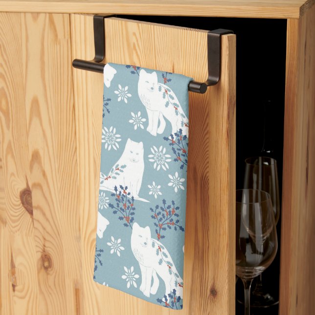 Linge De Cuisine Art populaire Renard arctique dans la neige avec H (Pliage en tiers)