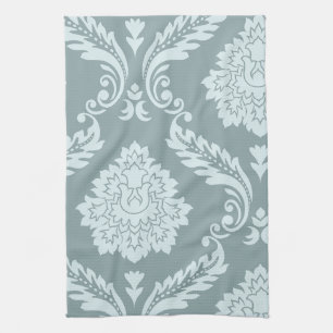 Linge De Cuisine Art Rococo Damassé I Bleu de Canard Œuf+Turquoise