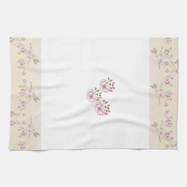 Linge De Cuisine Art victorien rose et vert floral (Horizontal)
