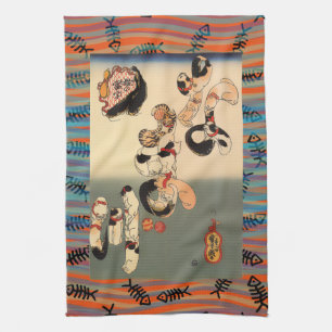 Linge De Cuisine Art vintage de vague de poisson-chat d'Ukiyo-e de