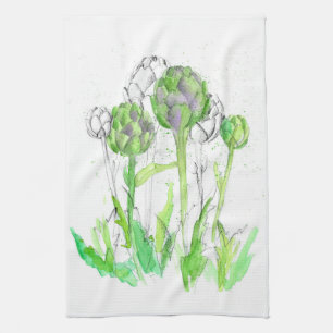 Linge De Cuisine Artichoke Jardin végétal Aquarelle Botanique