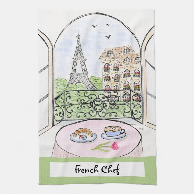 Linge De Cuisine Artwork Whimsical Paris Eiffel Tower French Chef  (Vertical)