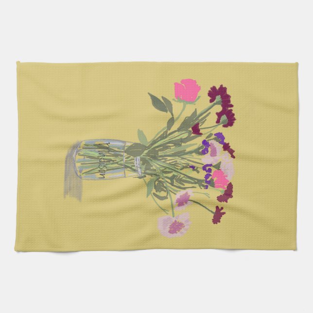 Linge De Cuisine Arty Happy Fleurs sauvages colorés +Nom personnali (Horizontal)