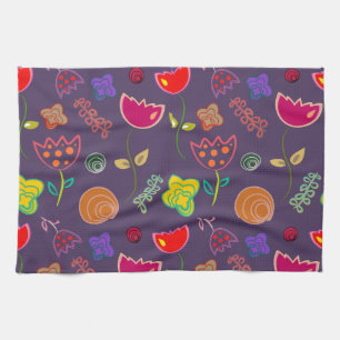 Linge De Cuisine Arty moderne fleurs violettes et roses