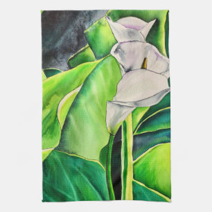 Linge De Cuisine Arum blanc Lily aquarelle tropicale florale