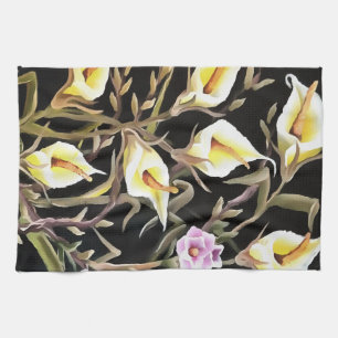 Linge De Cuisine Arum Lily Design Floral Artistique Sur Noir