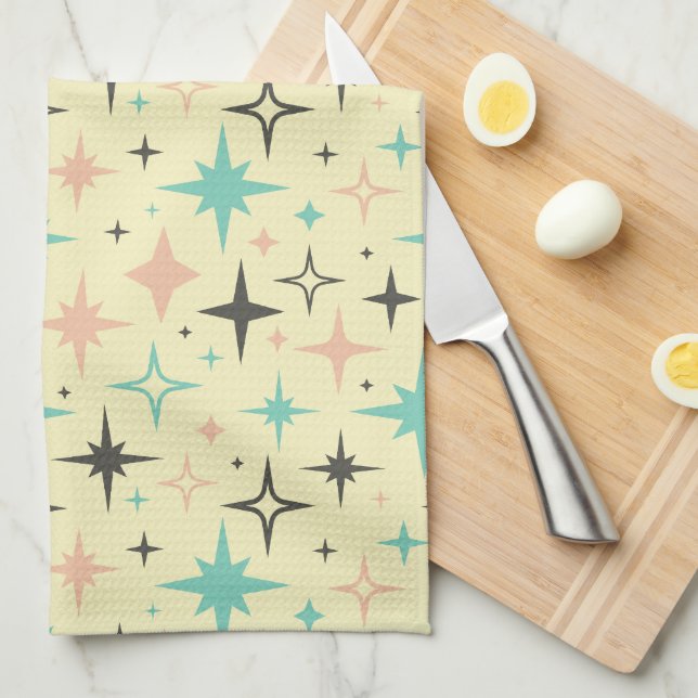 Linge De Cuisine Atomic Age Stars on Yellow Mid Century (Quart Plié)