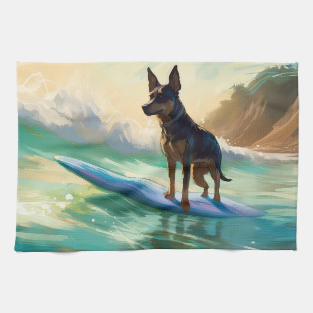 Linge De Cuisine Australian Kelpie Beach Surf Paining (Horizontal)