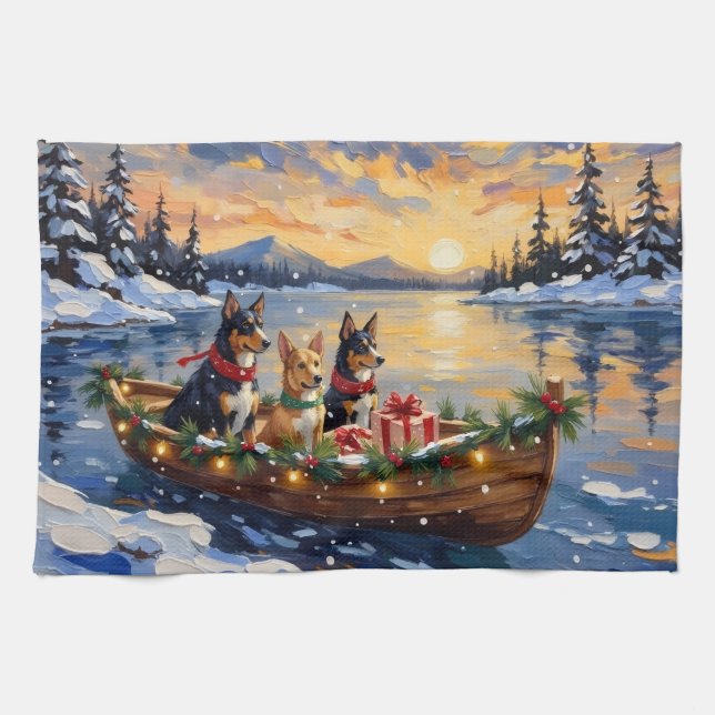Linge De Cuisine Australian Kelpie Christmas Boat Holiday (Horizontal)
