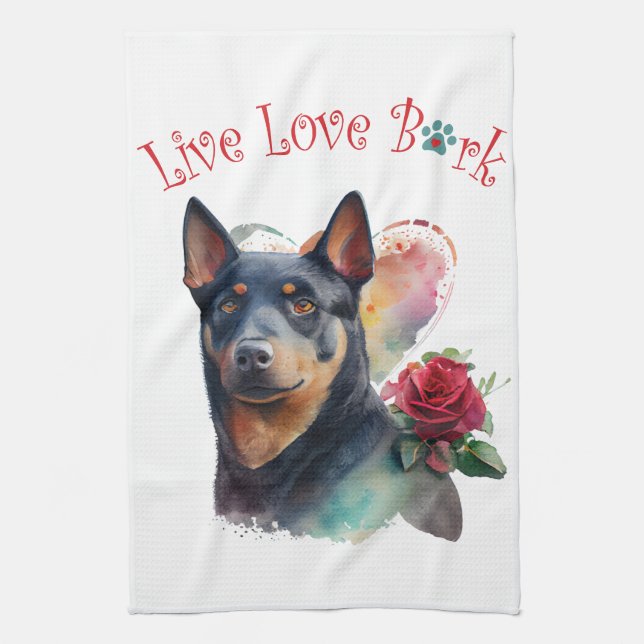 Linge De Cuisine Australien Kelpie Chien Maman Floral (Vertical)