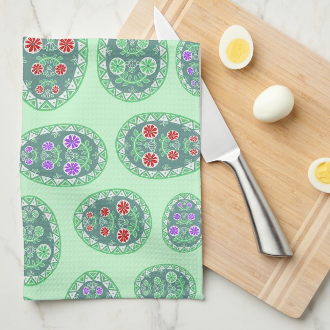 Linge De Cuisine Authentic Ukrainien Folk Art Eggs Motif Green (Quart Plié)