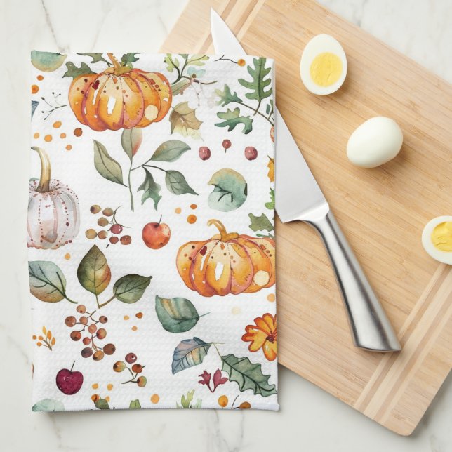 Linge De Cuisine Automne Automne Cuisine Citrouille et Feuille | Va (Quart Plié)