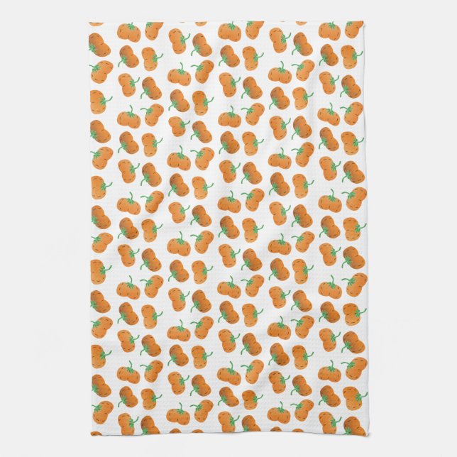 Linge De Cuisine Automne Citrouille Motif Automne Vert Orange (Vertical)