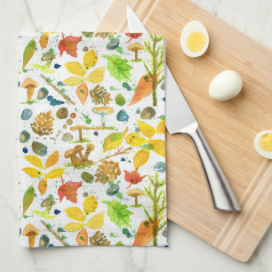 Linge De Cuisine Automne Feuilles Champignons Automne Plantes
