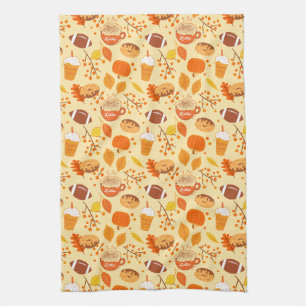 Linge De Cuisine Automne Feuilles Football et Citrouille Motif épic