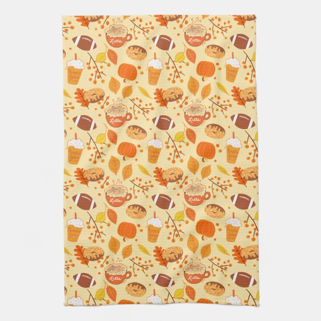 Linge De Cuisine Automne Feuilles Football et Citrouille Motif épic (Vertical)
