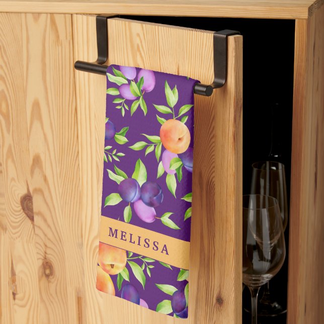 Linge De Cuisine Automne Pêche Plums Purple Vert Orange Fruits mign (Pliage en tiers)