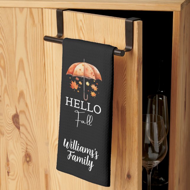 Linge De Cuisine Automne personnalisée | Hello Fall Personnalisé Bl (Pliage en tiers)