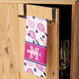 Linge De Cuisine Avec nom & initiale, raquettes de tennis rose & vi
