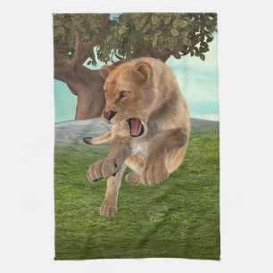 Linge De Cuisine Aventure artistique de lionne féroce dans la jungl