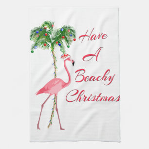 Linge De Cuisine Ayez Un Flamant rose De Noël En Plage