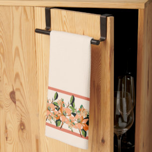 Linge De Cuisine Azalée Abricot sur Crème