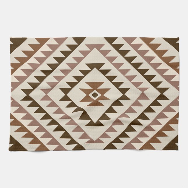 Linge De Cuisine Aztec Diamond Motif Design Browns+Cream (Horizontal)