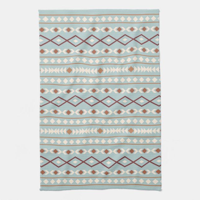 Linge De Cuisine Aztec Formes Motif Rusts Crème Turquoise-Bleu (Vertical)