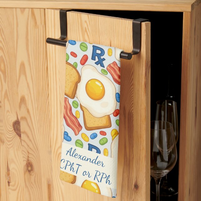 Linge De Cuisine Bacon et oeufs personnalisés pharmacie RX (Pliage en tiers)